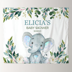 Lofaris Personalized Blue Elephant Baby Shower Backdrop Banner