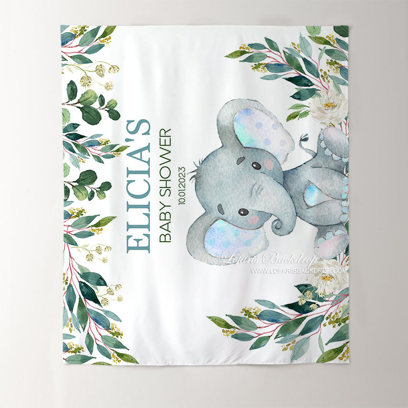 Lofaris Personalized Blue Elephant Baby Shower Backdrop Banner