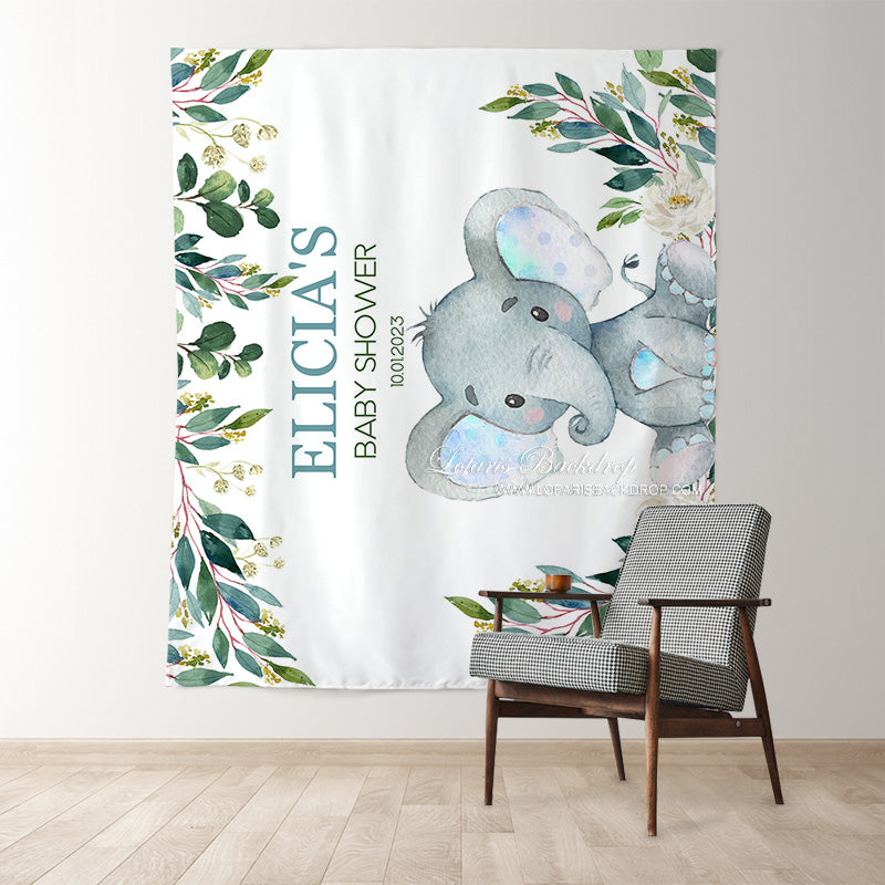 Lofaris Personalized Blue Elephant Baby Shower Backdrop Banner