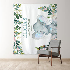 Lofaris Personalized Blue Elephant Baby Shower Backdrop Banner