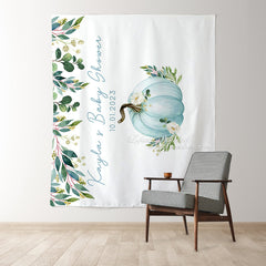 Lofaris Personalized Blue Pumpkin Baby Shower Backdrop Decor