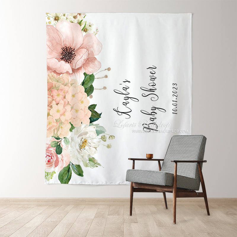 Lofaris Personalized Blush Floral Baby Shower Backdrop Banner