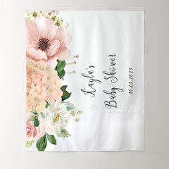 Lofaris Personalized Blush Floral Baby Shower Backdrop Banner