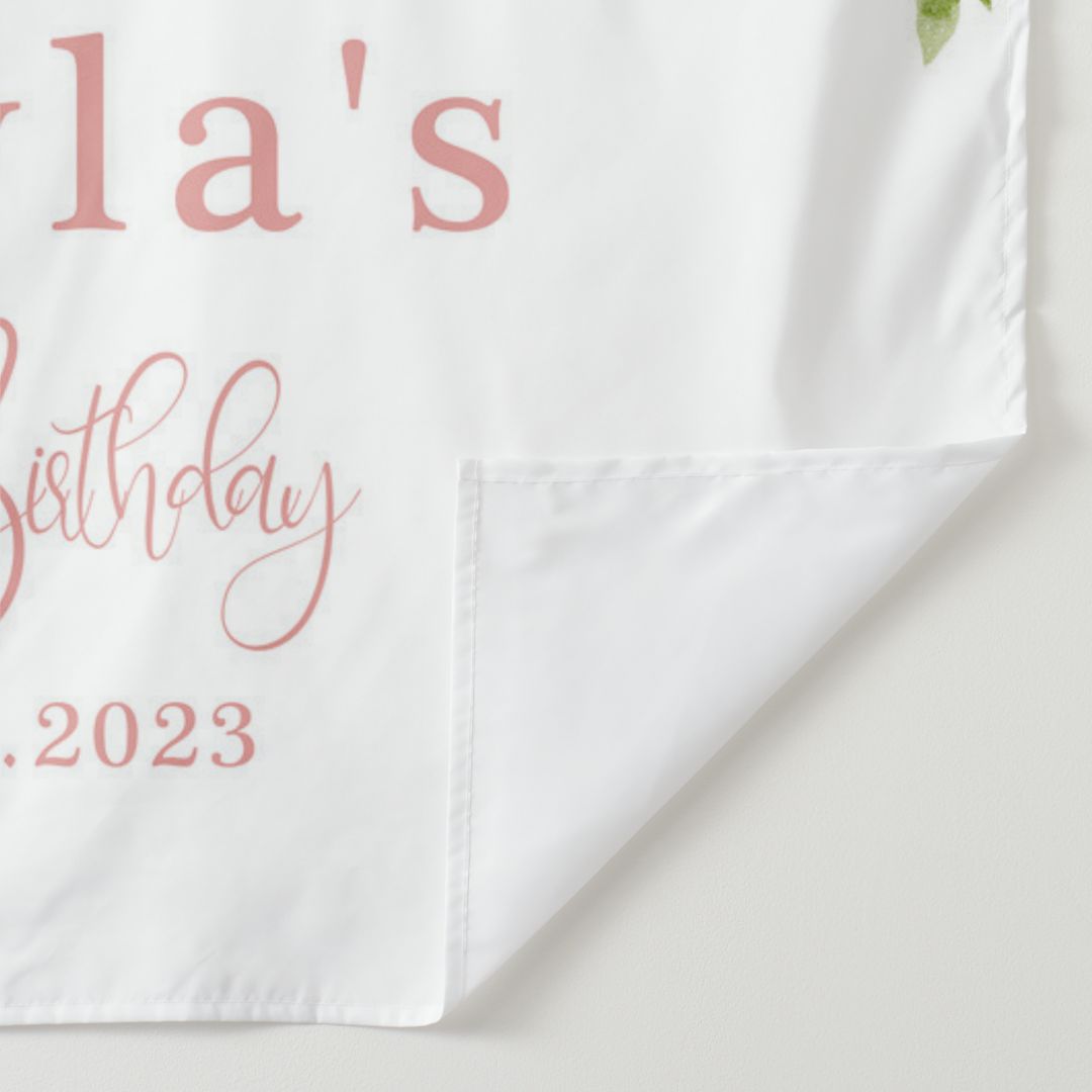 Lofaris Personalized Blush Floral Greenery Birthday Backdrop Banner
