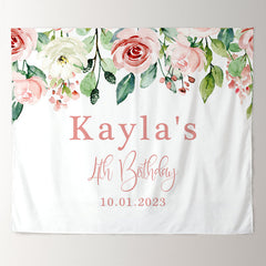 Lofaris Personalized Blush Floral Greenery Birthday Backdrop Banner