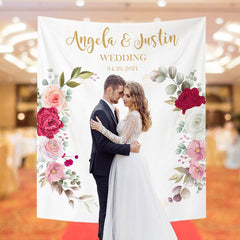 Lofaris Personalized Blush floral Wedding Backdrop Decor Banner
