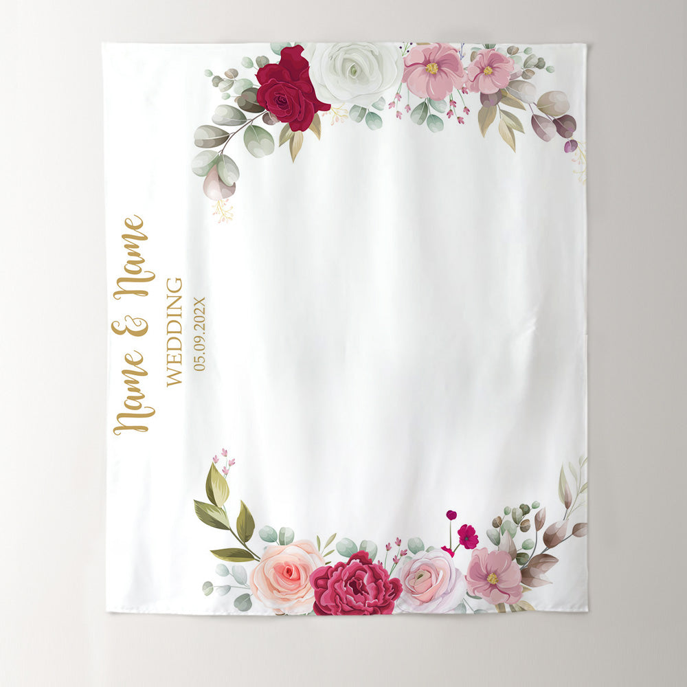 Lofaris Personalized Blush floral Wedding Backdrop Decor Banner