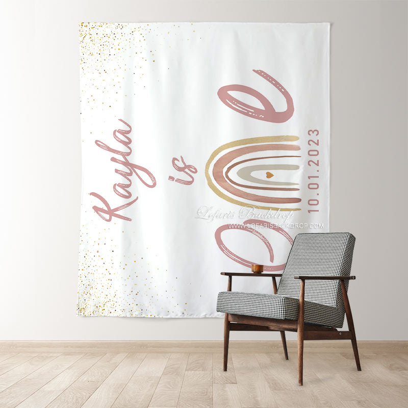 Lofaris Personalized Blush Rainbow Birthday Backdrop Decor