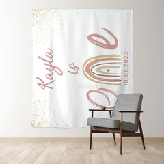 Lofaris Personalized Blush Rainbow Birthday Backdrop Decor