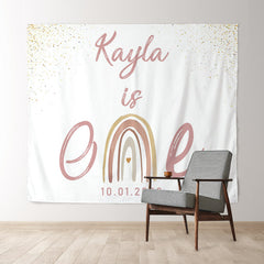 Lofaris Personalized Blush Rainbow Birthday Backdrop Decor