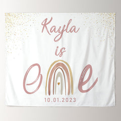Lofaris Personalized Blush Rainbow Birthday Backdrop Decor