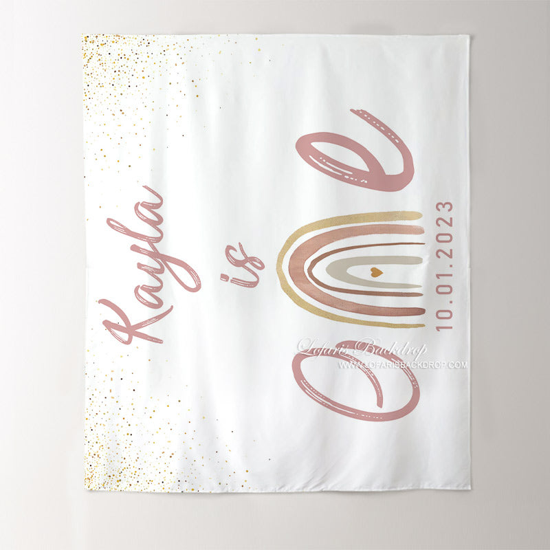 Lofaris Personalized Blush Rainbow Birthday Backdrop Decor