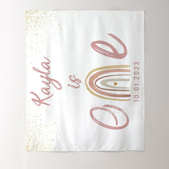 Lofaris Personalized Blush Rainbow Birthday Backdrop Decor