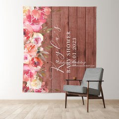 Lofaris Personalized Boho Floral Wood Baby Shower Backdrop