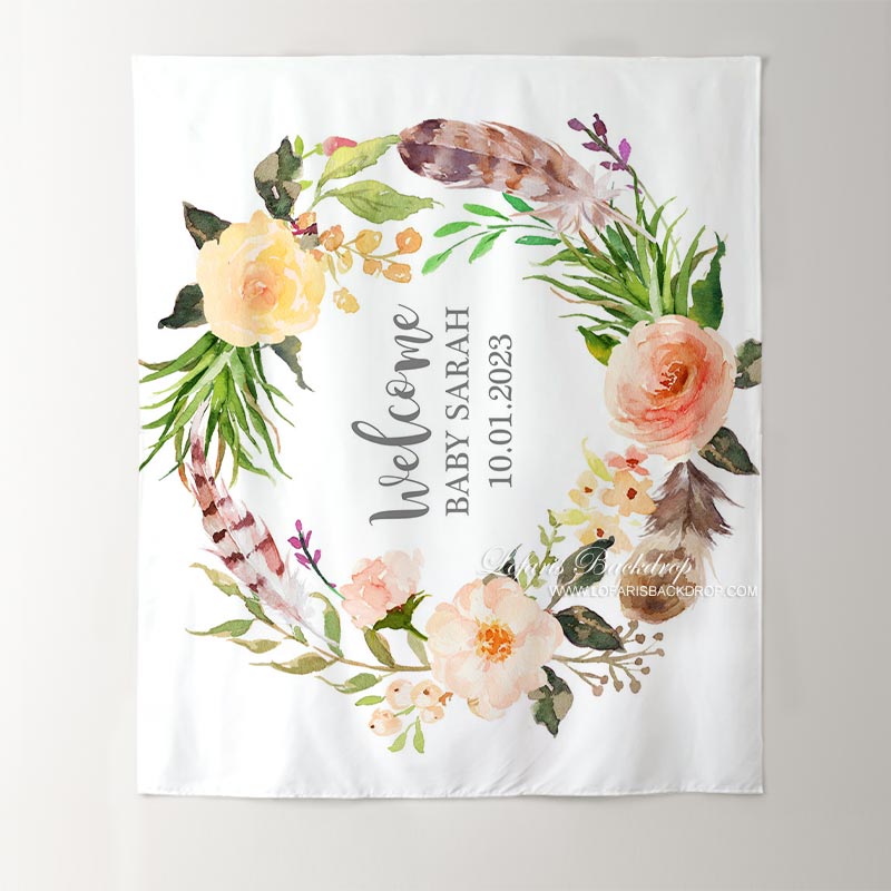 Lofaris Personalized Boho Flowers Baby Shower Backdrop