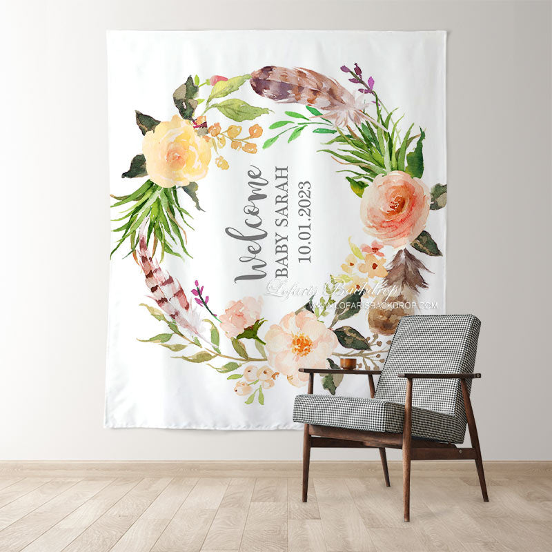 Lofaris Personalized Boho Flowers Baby Shower Backdrop