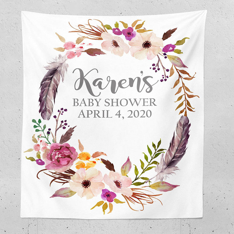 Lofaris Personalized Boho Photo Flowers Baby Shower Backdrop