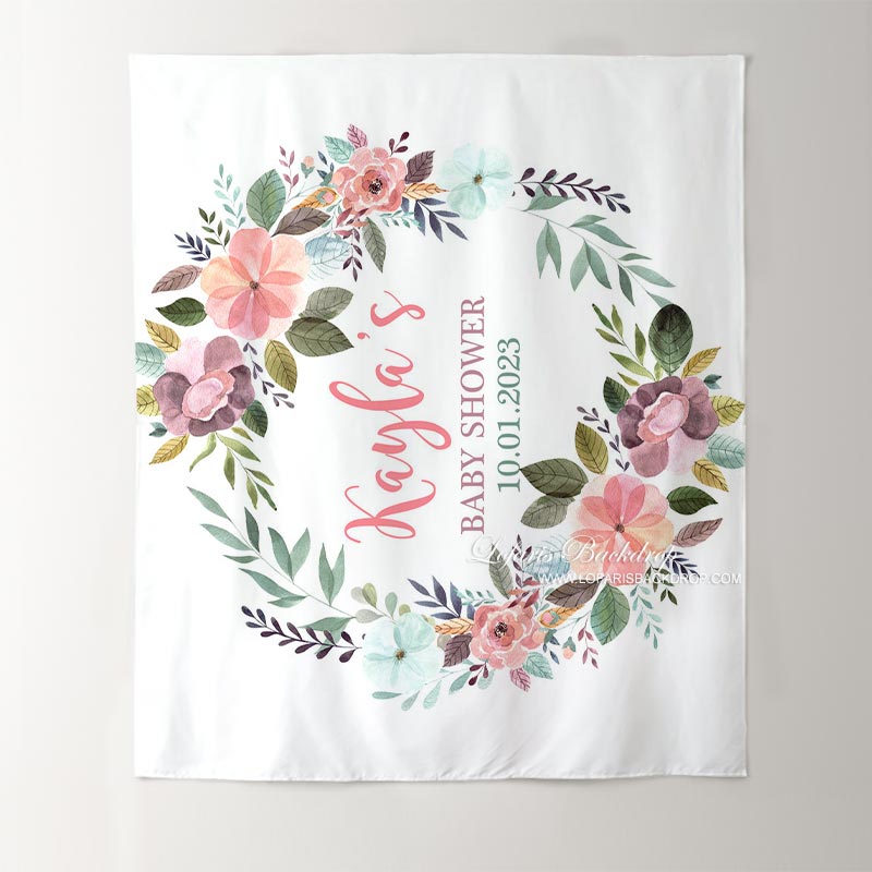 Lofaris Personalized Boho Watercolor Flower Baby Shower Backdrop