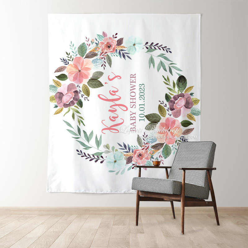 Lofaris Personalized Boho Watercolor Flower Baby Shower Backdrop