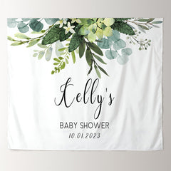 Lofaris Personalized Botanical Baby Shower Backdrop Banner