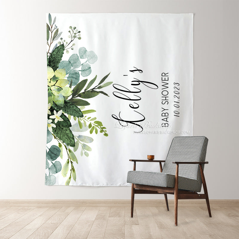 Lofaris Personalized Botanical Baby Shower Backdrop Banner
