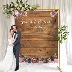 Lofaris Personalized Brown Wooden Floral Wedding Backdrop