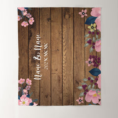 Lofaris Personalized Brown Wooden Floral Wedding Backdrop