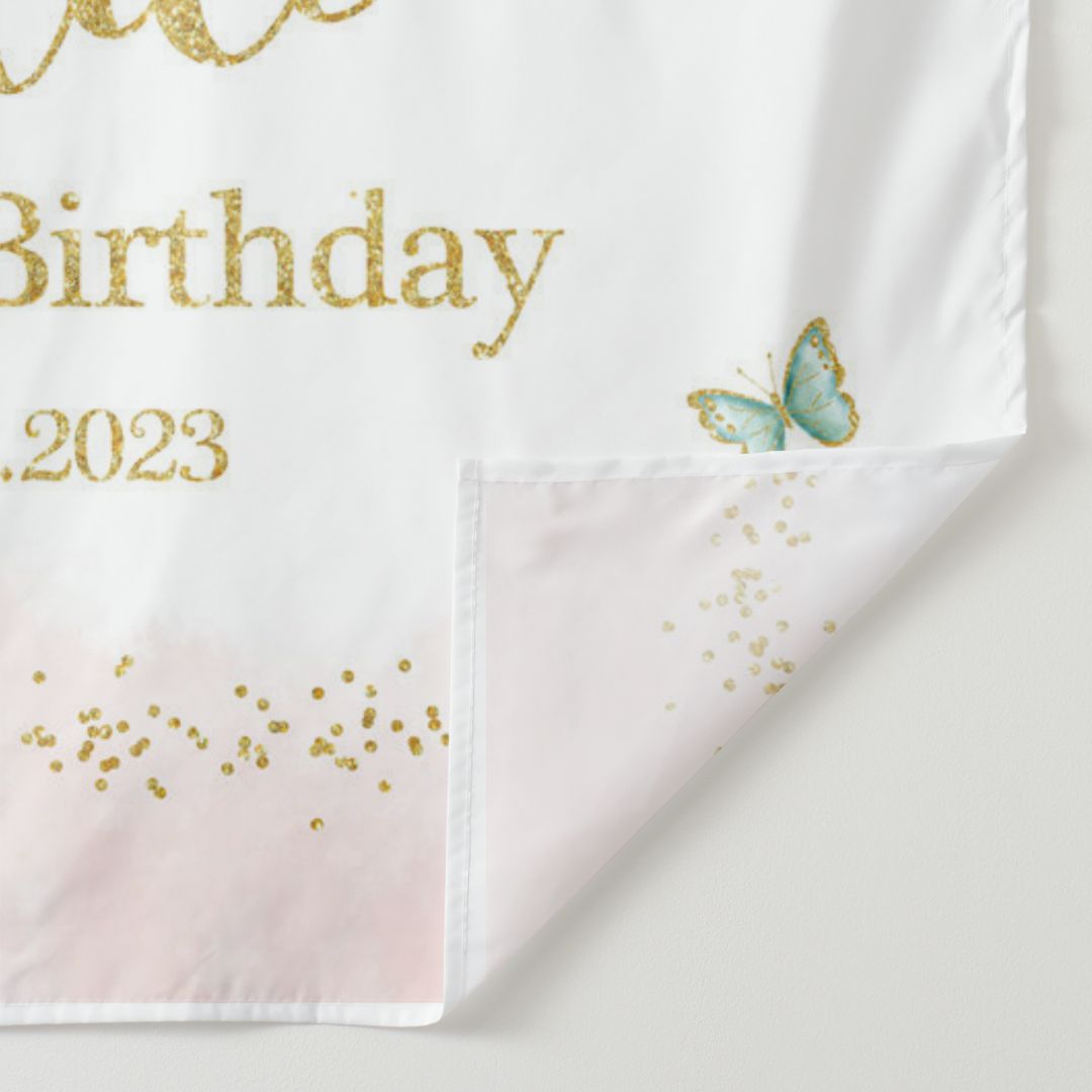 Lofaris Personalized Butterfly Floral Gold Glitter Party Backdrop