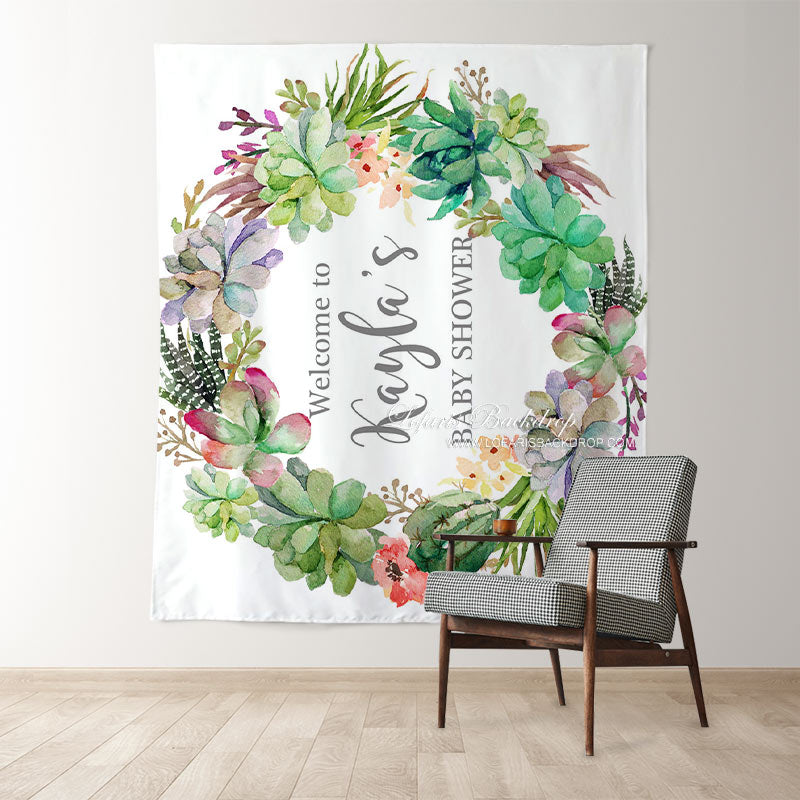 Lofaris Personalized Cactus Boho Baby Shower Backdrop Banner