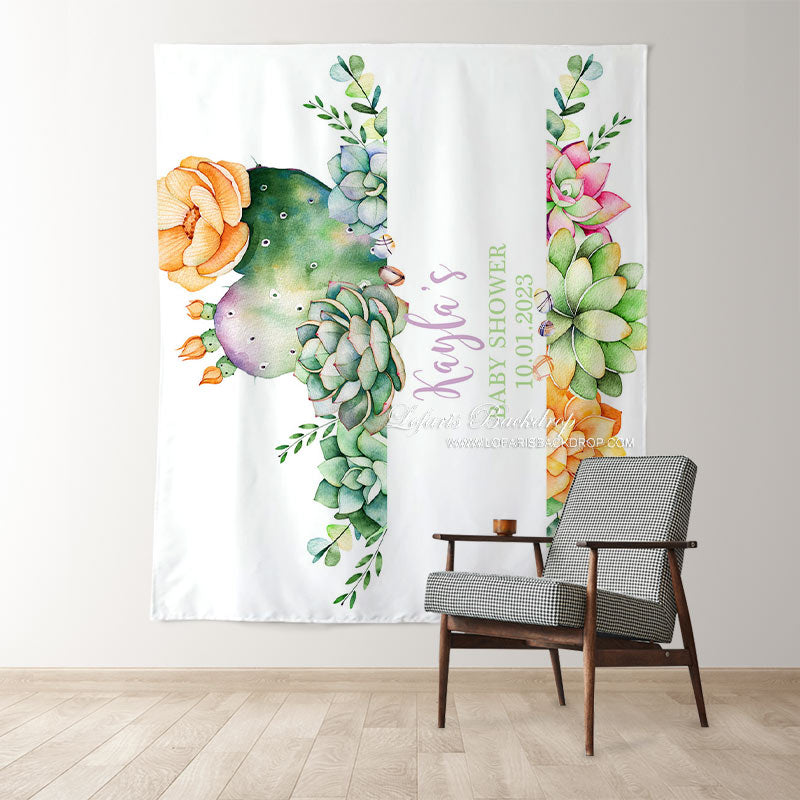 Lofaris Personalized Cactus Succulent Baby Shower Backdrop