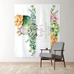 Lofaris Personalized Cactus Succulent Baby Shower Backdrop