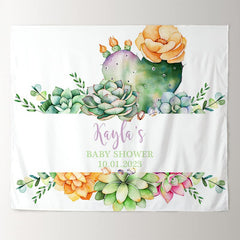 Lofaris Personalized Cactus Succulent Baby Shower Backdrop