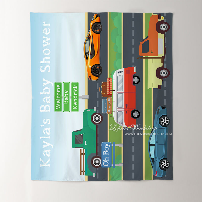 Lofaris Personalized Car Truck Baby Shower Backdrop