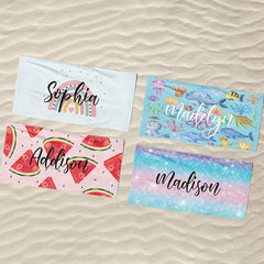 Lofaris Personalized Cartoon Picture Name Kids Summer Beach Towel