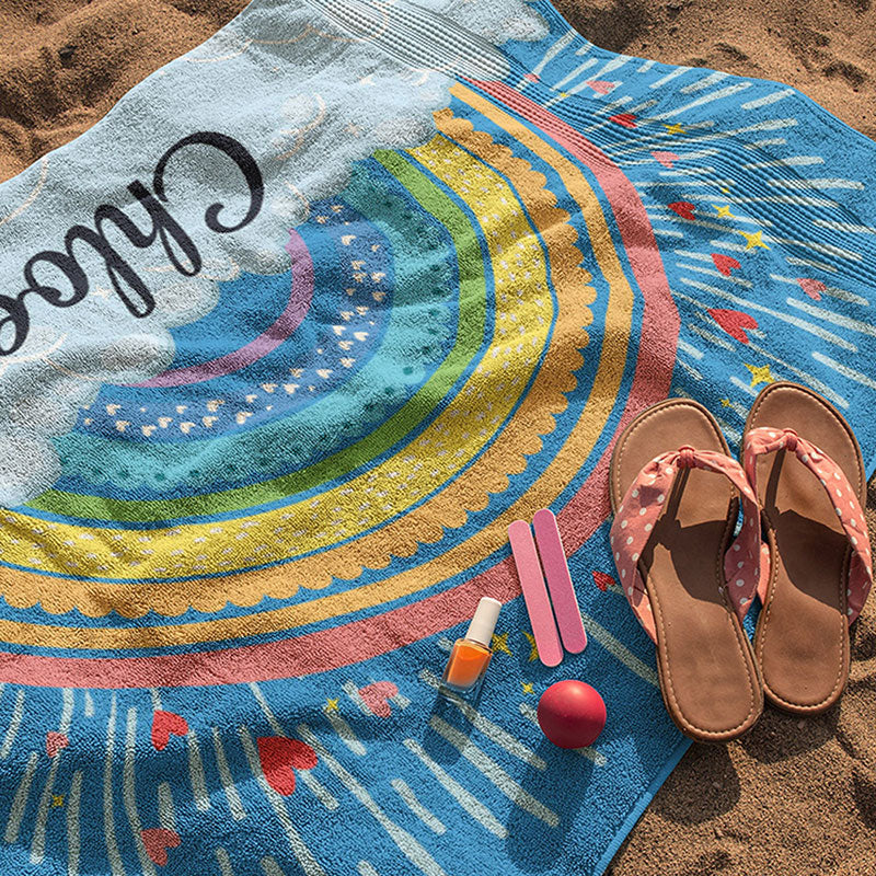 Lofaris Personalized Colorful Rainbow Name Summer Beach Towel