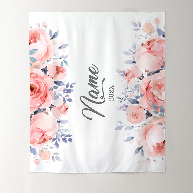 Lofaris Personalized Couples Name Pink Flower Wedding Backdrop