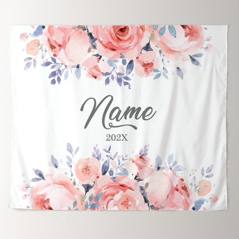 Lofaris Personalized Couples Name Pink Flower Wedding Backdrop