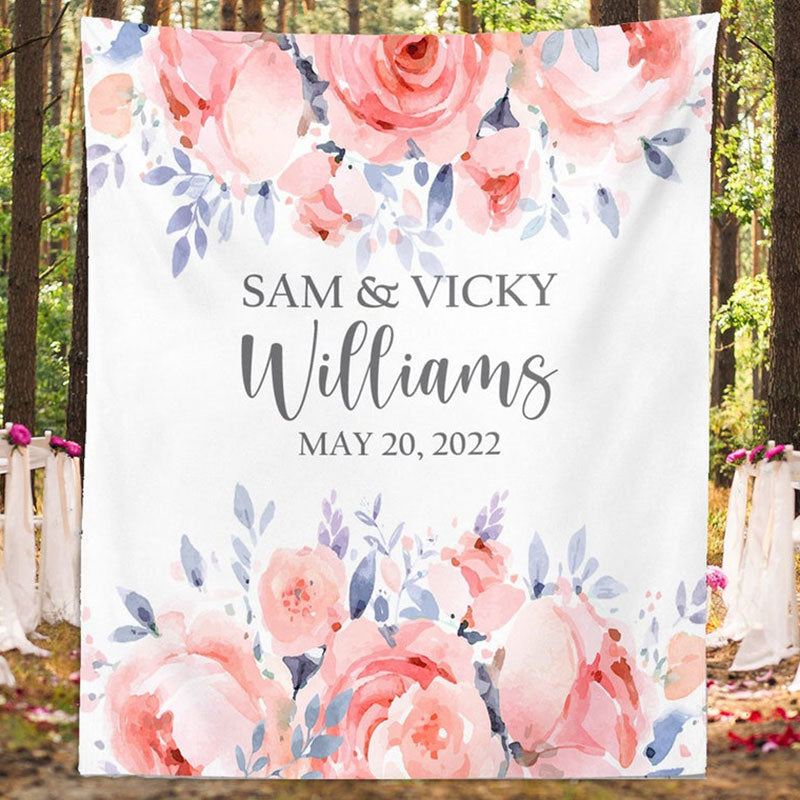 Lofaris Personalized Couples Name Pink Flower Wedding Backdrop