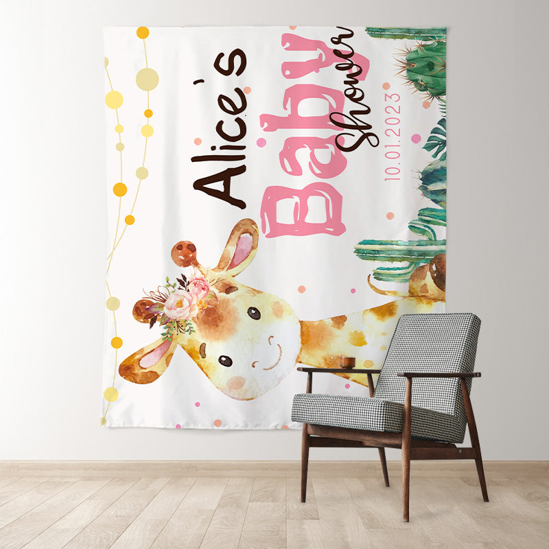 Lofaris Personalized Cute Giraffe Cacti Baby Shower Backdrop