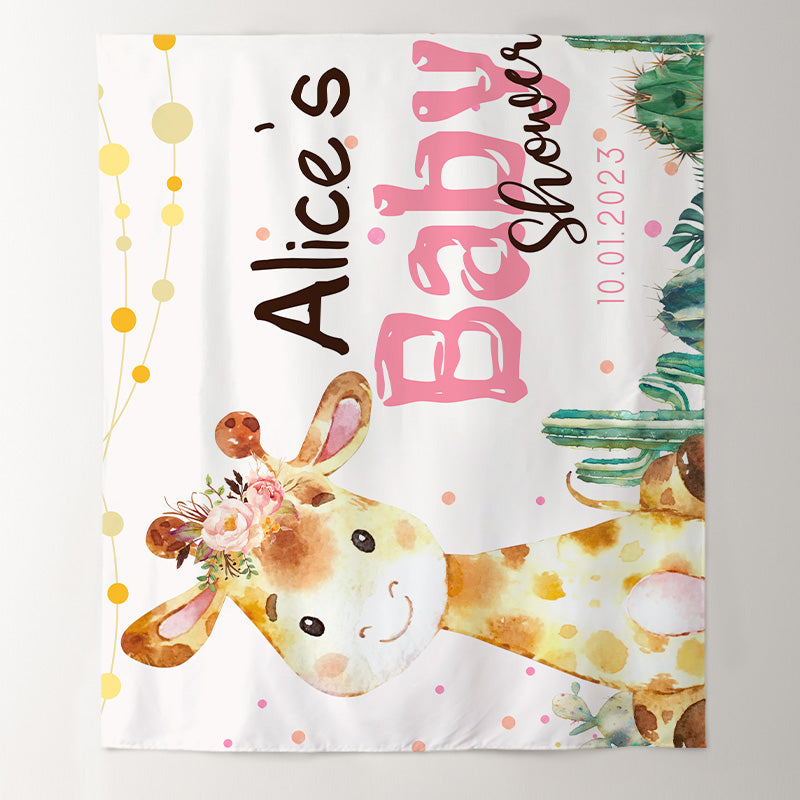 Lofaris Personalized Cute Giraffe Cacti Baby Shower Backdrop