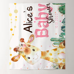 Lofaris Personalized Cute Giraffe Cacti Baby Shower Backdrop