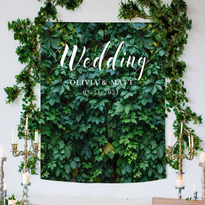 Lofaris Personalized Dark Green Wedding Backdrop