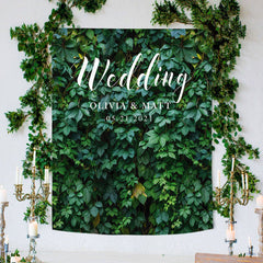Lofaris Personalized Dark Green Wedding Backdrop