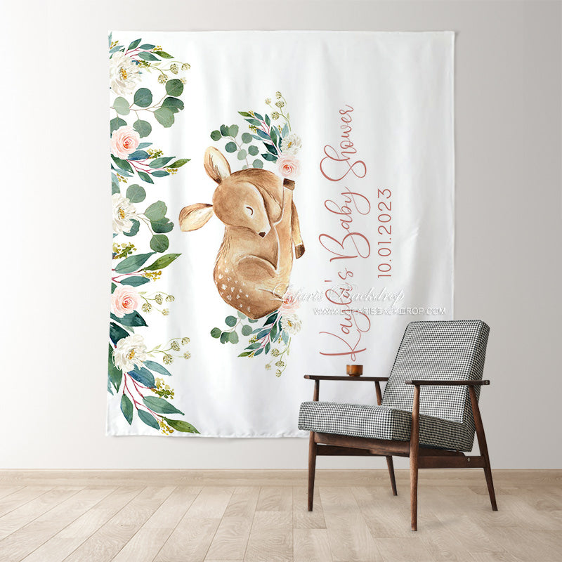 Lofaris Personalized Deer And Flower Baby Shower Backdrop Banner