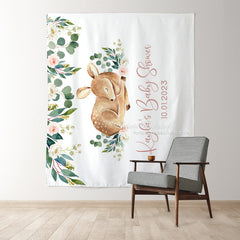 Lofaris Personalized Deer And Flower Baby Shower Backdrop Banner