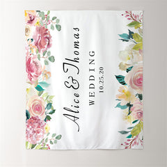 Lofaris Personalized Elegant Pink Flowers Wedding Backdrop