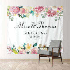 Lofaris Personalized Elegant Pink Flowers Wedding Backdrop