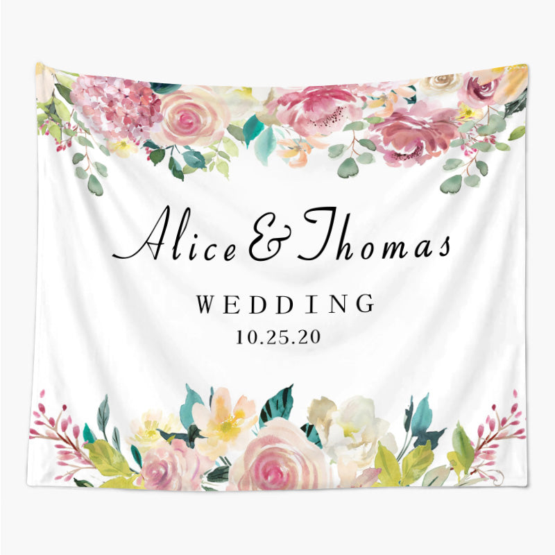 Lofaris Personalized Elegant Pink Flowers Wedding Backdrop