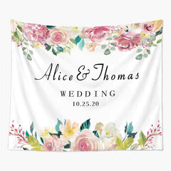 Lofaris Personalized Elegant Pink Flowers Wedding Backdrop