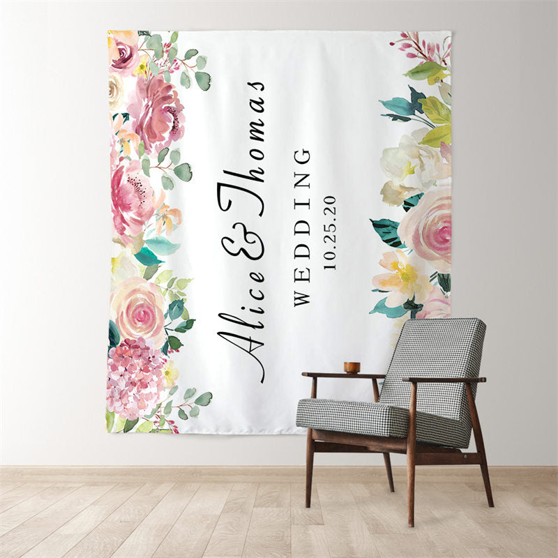 Lofaris Personalized Elegant Pink Flowers Wedding Backdrop